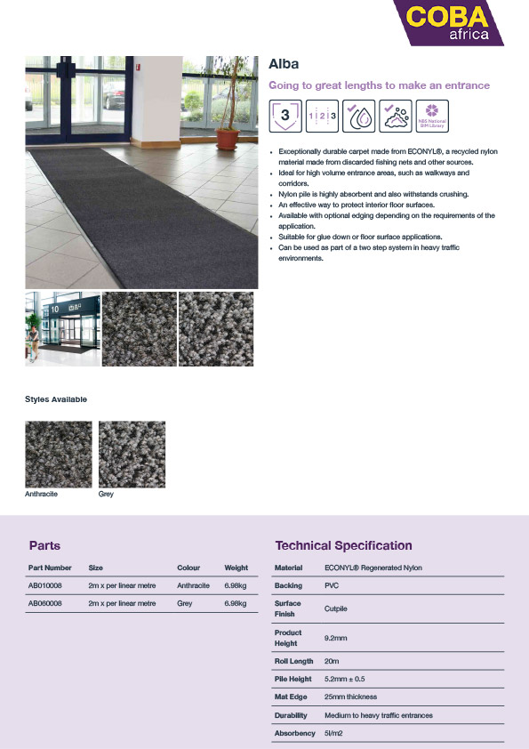 Alba mats for corridors and walkways