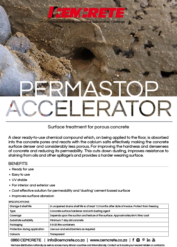 Permastop Accelerator | Surface treatment for porous concrete | Cemcrete