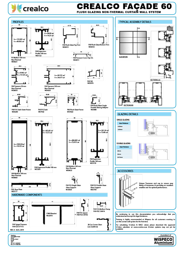Facade 60 Flush Glaze Curtain Wall Chart
