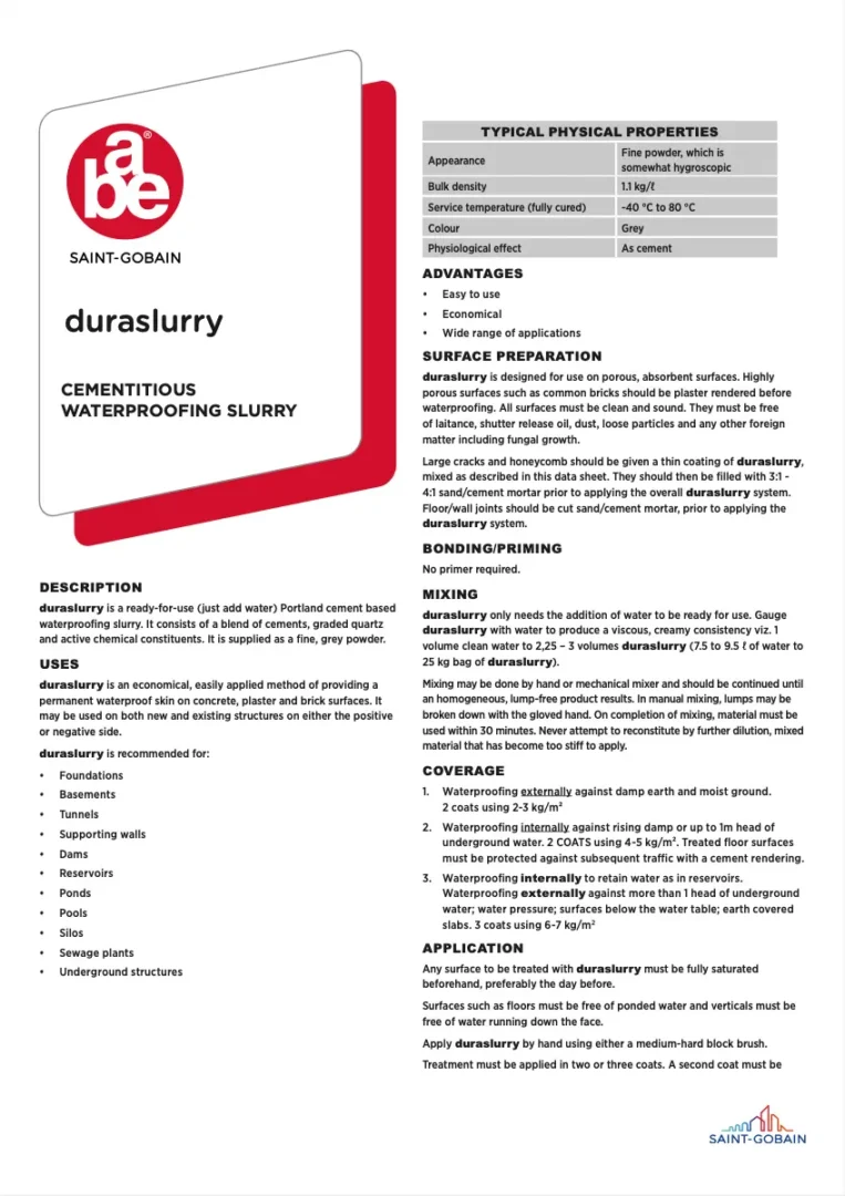 duraslurry Cementitious Waterproofing Slurry
