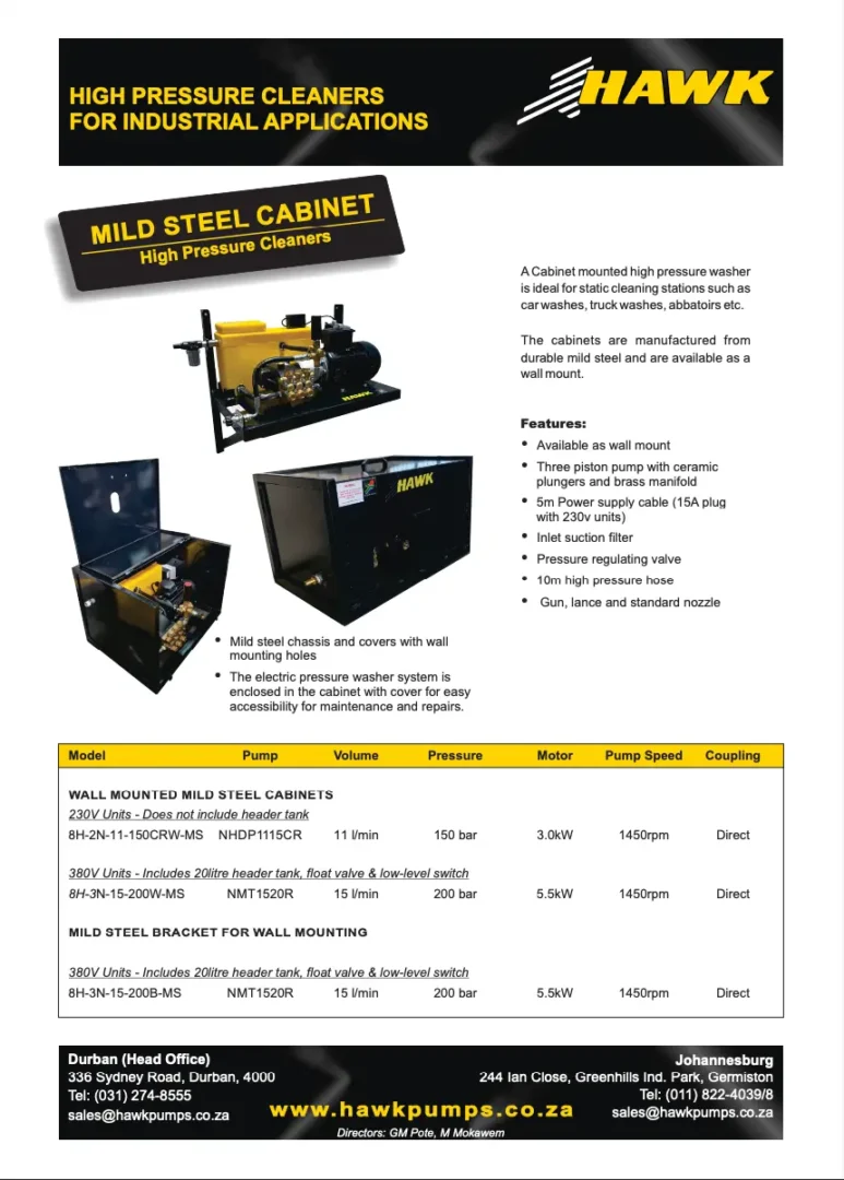 Mild steel cabinet for high pressure cleaners