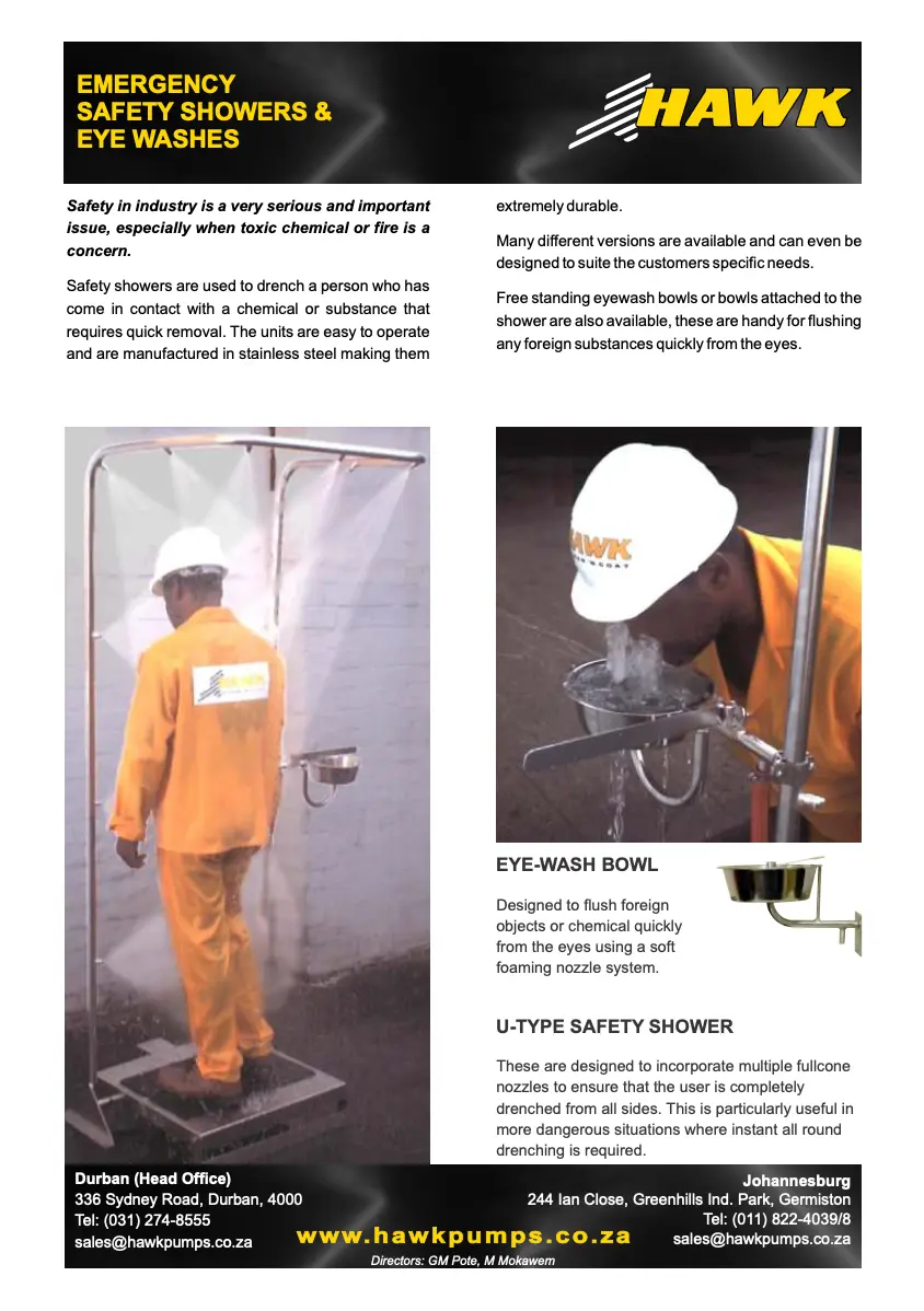 Emergency safety showers and eye washes