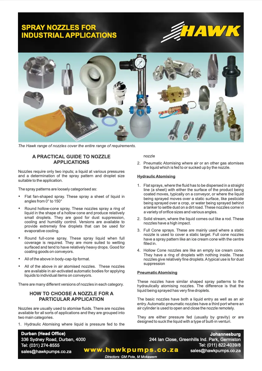 Spray nozzles for industrial applications