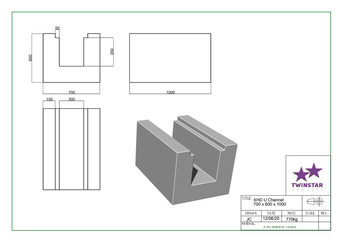 XHD U-Channel 700 x 600 x 1000 – Extra Heavy Duty Steel Channel